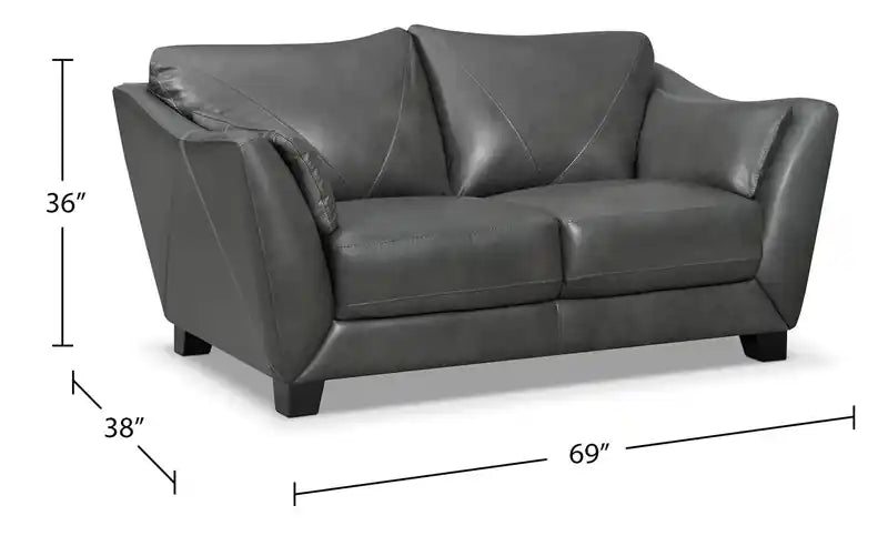 Causeuse en cuir véritable avec pieds en bois – Gris anthracite