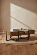 Manchester 54 Rustic Coffee Table with Storage - Brown Wood with Iron Base