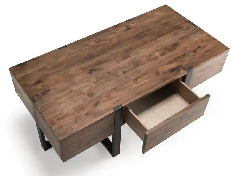 Table basse rustique avec rangement de 54 po – Bois brun avec base en fer