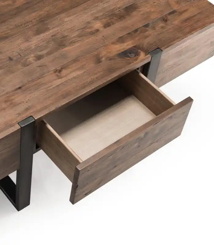 Table basse rustique avec rangement de 54 po – Bois brun avec base en fer