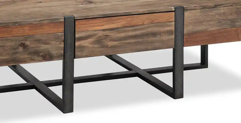 Table basse rustique avec rangement de 54 po – Bois brun avec base en fer