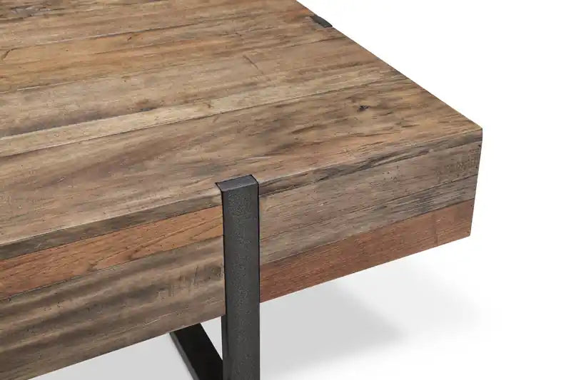 Table basse rustique avec rangement de 54 po – Bois brun avec base en fer