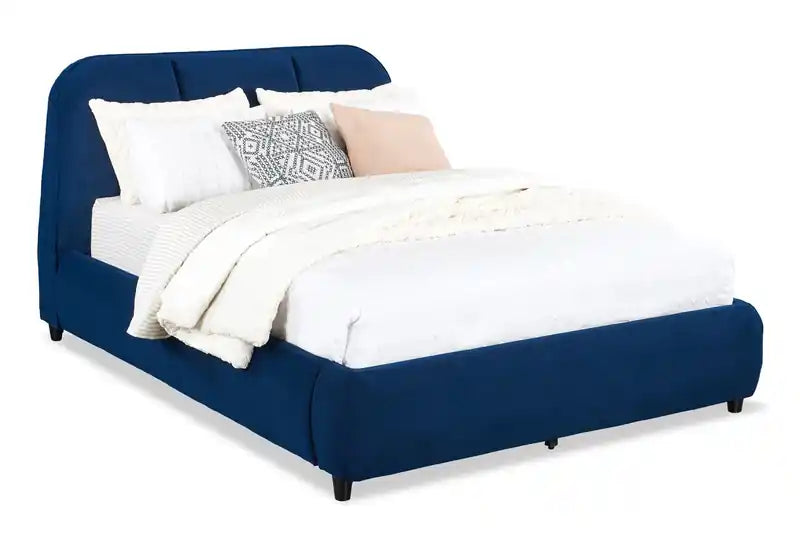 Mave Upholstered Platform Bed in Blue Velvet Fabric